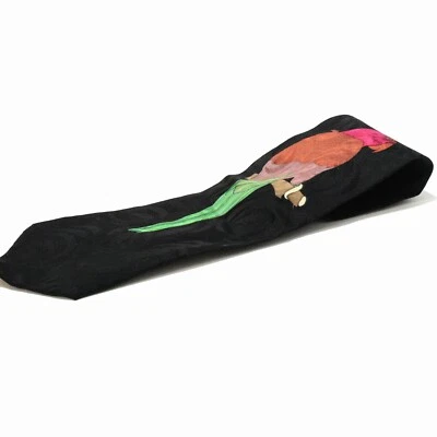 Corbata de seda texturizada negra Chauncey vintage de los años 80 estampado de loro corbata para hombre novedad 3 Foto 1 de 3