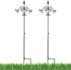 2PK 2side Floral 91" Lanterns On Shepherds Hook Metal Plant Hanger Bird Feeder - Picture 1 of 9