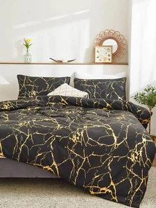 Marble Black and Gold Design 3 Piece Duvet Set - Picture 1 of 5
