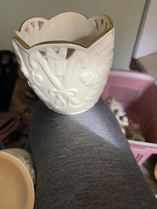 Lenox Mary lights Christmas votive holder with Santa and candy canes - Picture 1 of 3