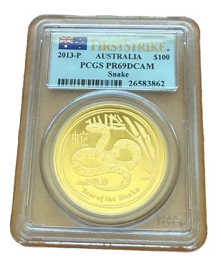 Australia 2013P Gold 1 oz $100 PCGS PR69DCAM Year of The Snake - Image 1 of 2