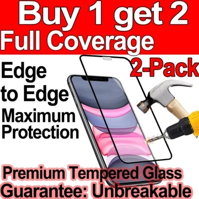 Full Cover Glass Screen Protector For iPhone 11 12 13 14 15 16  17 Pro MAX - Image 1 of 3