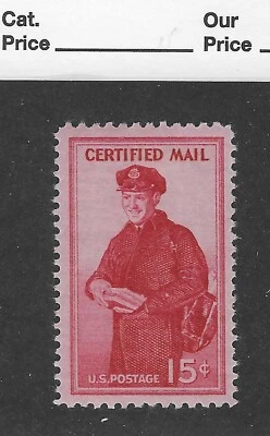US Stamp FA1  15¢ RED  Certified Mail Mint LHR, OG, SINGLE MAIL CARRIER - Image 1 of 2