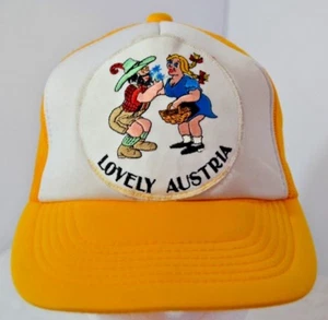 Vintage SELTEN schöne Österreich Lederhose Alpine Bayrisch Snapback Trucker Netz Mütze - Bild 1 von 10