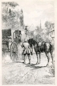 Horse and Carriage French Countryside, 1899 Etching Adrian Marcel vintage print - Picture 1 of 5