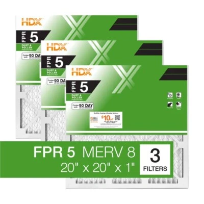 20X20X1 Pleated Air Filters Replacement For Furnace. MERV 8 AC HVAC FPR 5 3-Pack - Image 1 of 4