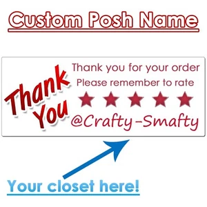 Pegatinas de agradecimiento personalizadas para Poshmark recordatorios de tarifa de nombre de armario - Imagen 1 de 1