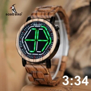 Luxury Wood Digital Watch Wooden Quartz Watch LED Wooden Gift Box Wristwatch - Picture 1 of 10