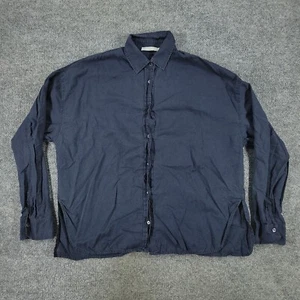 Vince Button Shirt Women's Medium Blue Long Sleeve Top Pleated Back Bottom Slit - Picture 1 of 14