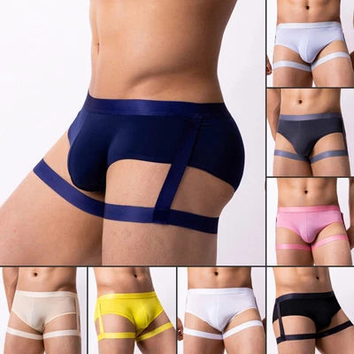 Hommes Jockstrap Sexy G-String Porte-Jarretelles Culotte Solide Sous- / - Photo 1/4