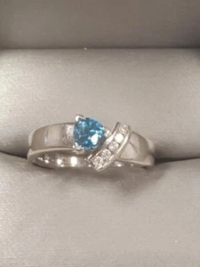 Sterlingsilber Größe 7,5 Ring mit blauem Stein und CZ 4,4 Gr. - Bild 1 von 8