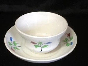 Antik 19. Jahrhundert Steingut Tasse & Untertasse Spritzgeschirr Volkskunst handbemalt - Bild 1 von 12