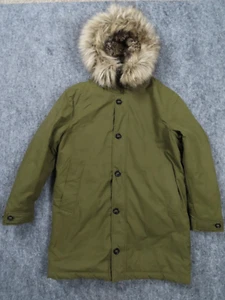 Zara Jacket Mens Medium Green Faux Fur Lined Hooded Parka Rain Coat Waterproof - Picture 1 of 10