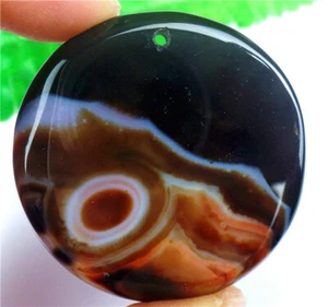 Cuentas colgantes redondas de ágata de ónix rayas marrones y negras 50x6 mm AD66197 - Imagen 1 de 3