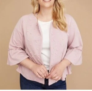 Lane Bryant Cardigan Size 18/20 Pearl Pink Plus Ruffle Sleeve Detail EUC - Picture 1 of 11