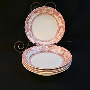 Wedgwood 5 cuencos de sopa cupé 7 1/8" Phoebe rosa con detalles dorados Inglaterra 1900-1906 - Imagen 1 de 14