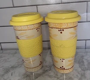 Two Temptations Tara Old World 16 oz. Travel Cups 7.5" Mugs Tumbler + Lids Fall - Picture 1 of 5