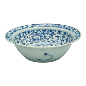 Antique Chinese Qing Dynasty Blue And White Lotus Glaze Porcelain Bowl - Picture 1 of 7