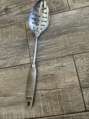 Vintage Early EKCO Slotted Serving Spoon Chrome 12 Inch - Image 1 of 4