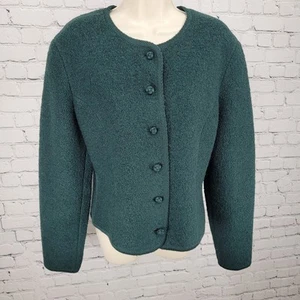 Vintage Lands End grün 100 % Wolle geknöpft ungefüttert Cardigan Jacke Größe 16 - Bild 1 von 13