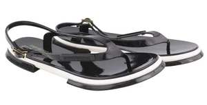 EMPORIO ARMANI Women Sandals EU37 Black Jelly Thong Slingback Straps Flats Logo - Picture 1 of 9