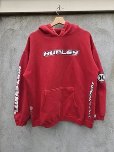 Vintage 90s Hurley Faded Red  Spellout Hoodie Size Large Surf Skate Grunge - Picture 1 of 12