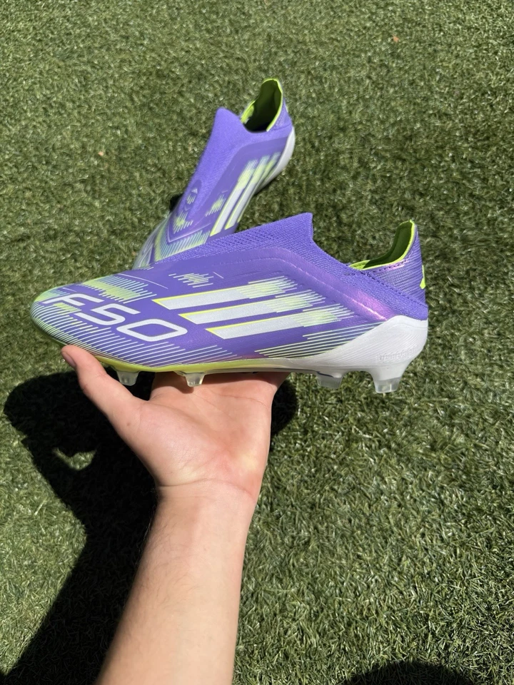 ADIDAS F50 ELITE LACELESS FG – PURPLE/WHITE/LIME GREEN 💜⚡🟩🔥 8 - Image 1 of 4