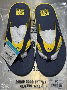 Reef Men's Fanning Pregame NAVY / YELLOW Bottle Opener Flip Flop Sandal Size 10 - Picture 1 of 5