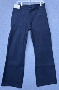 Vintage Crown Uniform Anchor Dungaree Navy Denim Jeans Men 33 33x34 Flare New - Picture 1 of 11