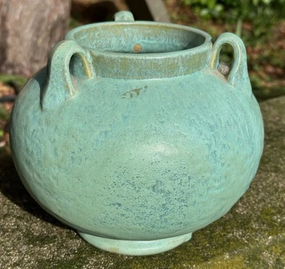 1920s Fulper Pottery Vase green Matte Glaze Arts and Crafts Three Handles - Image 1 of 4