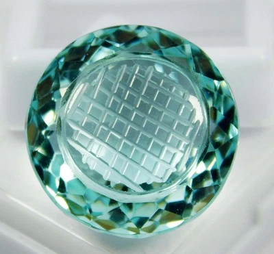 Carved Certified 48.60 Ct Natural Sea Blue Aquamarine Round Cut Gemstone - Image 1 of 4