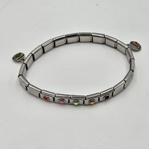 Italia Modular Tono Plata Eslabón Dije Pulsera Estrás Labios, 8 Dijes Únicos - Imagen 1 de 6