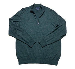 Jos. A. Bank Tailored Fit 1/4 Zip 100% Merino Wool Sweater Mens Large Green - Picture 1 of 7