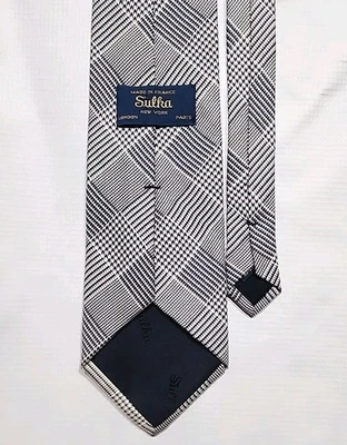 Corbata Sulka 100 % seda ~ 3,75" x 55" Príncipe de Gales nueva sin etiquetas hecha en Francia  Foto 1 de 4