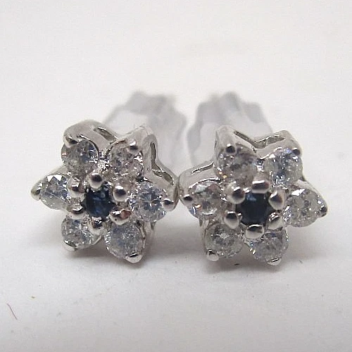 14k White Gold and Natural Diamond and Sapphire Stud Earrings .15ct TW Diamonds - Image 1 of 4