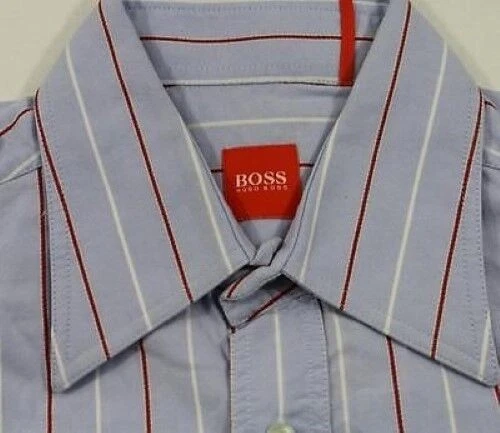 HUGO BOSS Camicia di Affari Blu Ruggine Bianco Strisce Maniche Lunghe Tgl S Come - Immagine 1 di 1