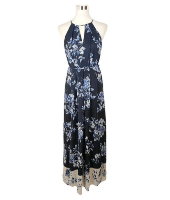 Vince Camuto Maxikleid Gr. 36 Neckholder Blau Blumen Schulterfrei Elegant Kleid - Bild 1 von 4