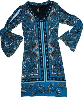 INC INTERNATIONAL ПЕЙСЛИ ПЕЧАТЬ ДЛИННЫЙ РАЗДЕЛЬНЫЙ КОЛОКОЛ РУКАВ С ЗАКЛЕПКАМИ ПЛАТЬЕ РАЗМЕР: P 🍀 - Изображение 1 из 4