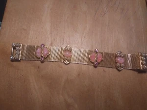 ANTIKES GOLDFARBENES MESH ARMBAND ROSA OPAL STEINE - SCHÖNES STÜCK - Bild 1 von 1