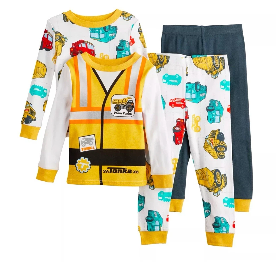 Hasbro Tonka Trucks Pajamas Boys Size 3T 4-Piece Set Toddler Construction Theme - Image 1 of 1