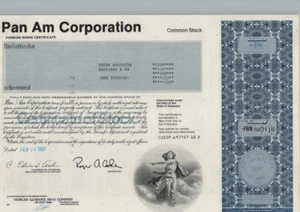 PAN AM CORPORATION......CERTIFICADO DE ACCIONES COMUNES 1986 - Imagen 1 de 1