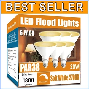2700K Soft White LED Flood Light Bulbs Outdoor - 20W, 6 Pack, Easy Install E26 - Picture 1 of 8