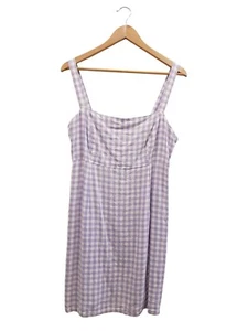 MISS SHOP Square Neck Empire Summer Dress Mauve Gingham Check Size 14-16 - Picture 1 of 15