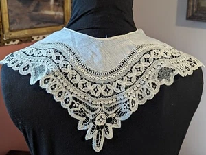 Antique 19th C Silk Finely Done Handmade Bobbin Lace Collar Collectors Quality - Picture 1 of 13
