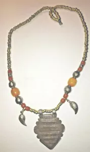 Persian/Arabic/Urdu Numeral Sterling Silver Amulet Agate Carved Pendant Necklace - Picture 1 of 12