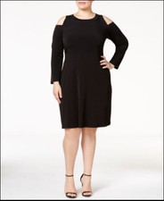 Michael Kors Plus Women's 2X Black Cold Shoulder Long Sleeve Banded Dress NEW 
