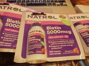 Natrol Biotin 5000 mcg 250 Tabs Strawberry DRUG FREE 10/31/2026 CHOICE 1/2/3/4/5 - Picture 1 of 1