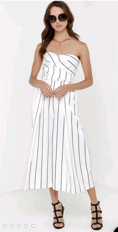 $209 KEEPSAKE Forget You Mono Blanco Rayas Sin Mangas Pierna Ancha Alfombra Roja  Foto 1 de 4