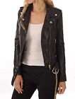 Leather Jacket Size Women's Coat Women Moto Biker Vintage Soft Bomber Black 53