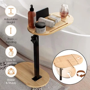 Vassoio Vasca da Bagno Legno Altezza Regolabile Tavolino Forma C Tavolino Divano Comodino - Foto 1 di 12